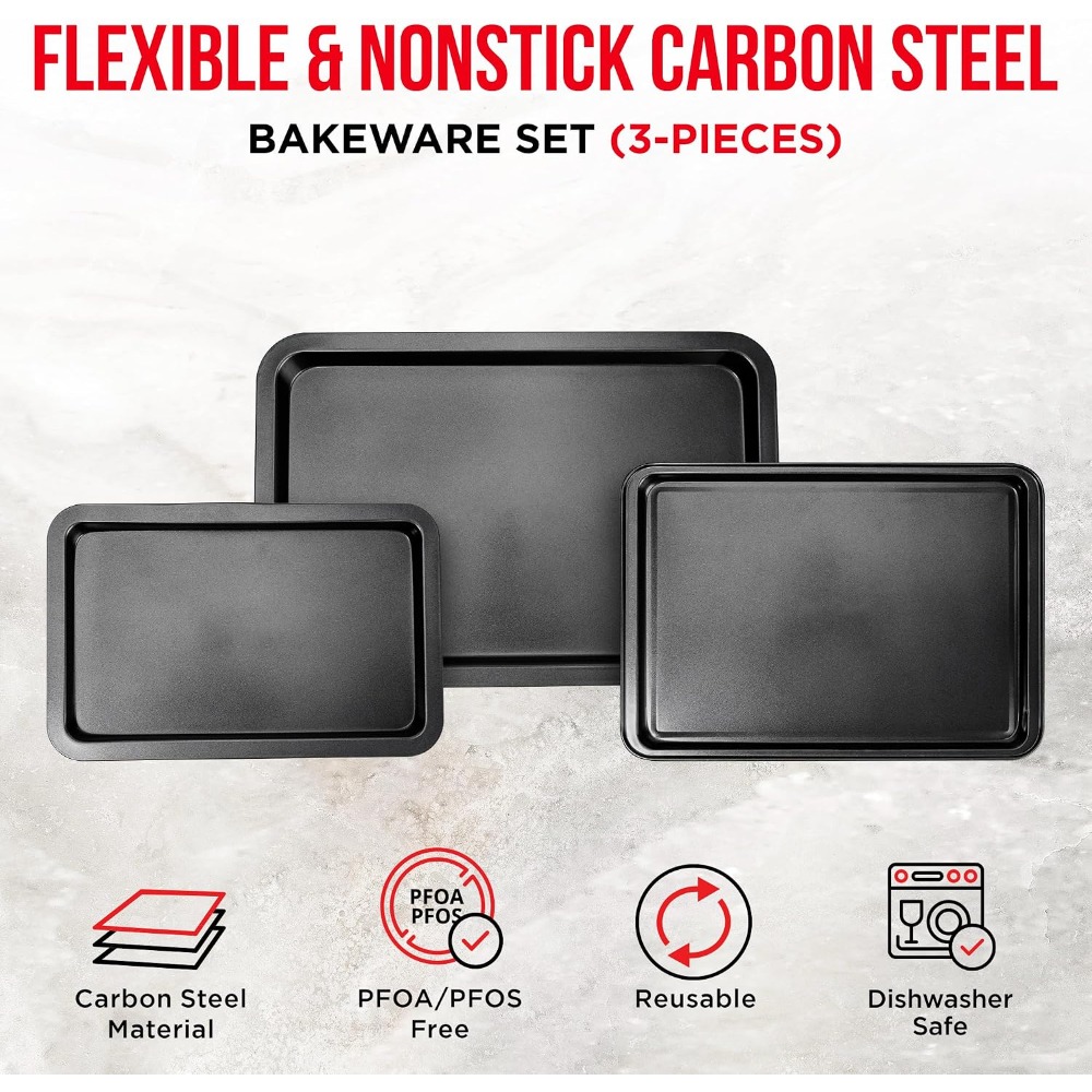 3 Piece Set Nonstick Carbon St - đánh giá và giá Kitchen Baking Tray Set