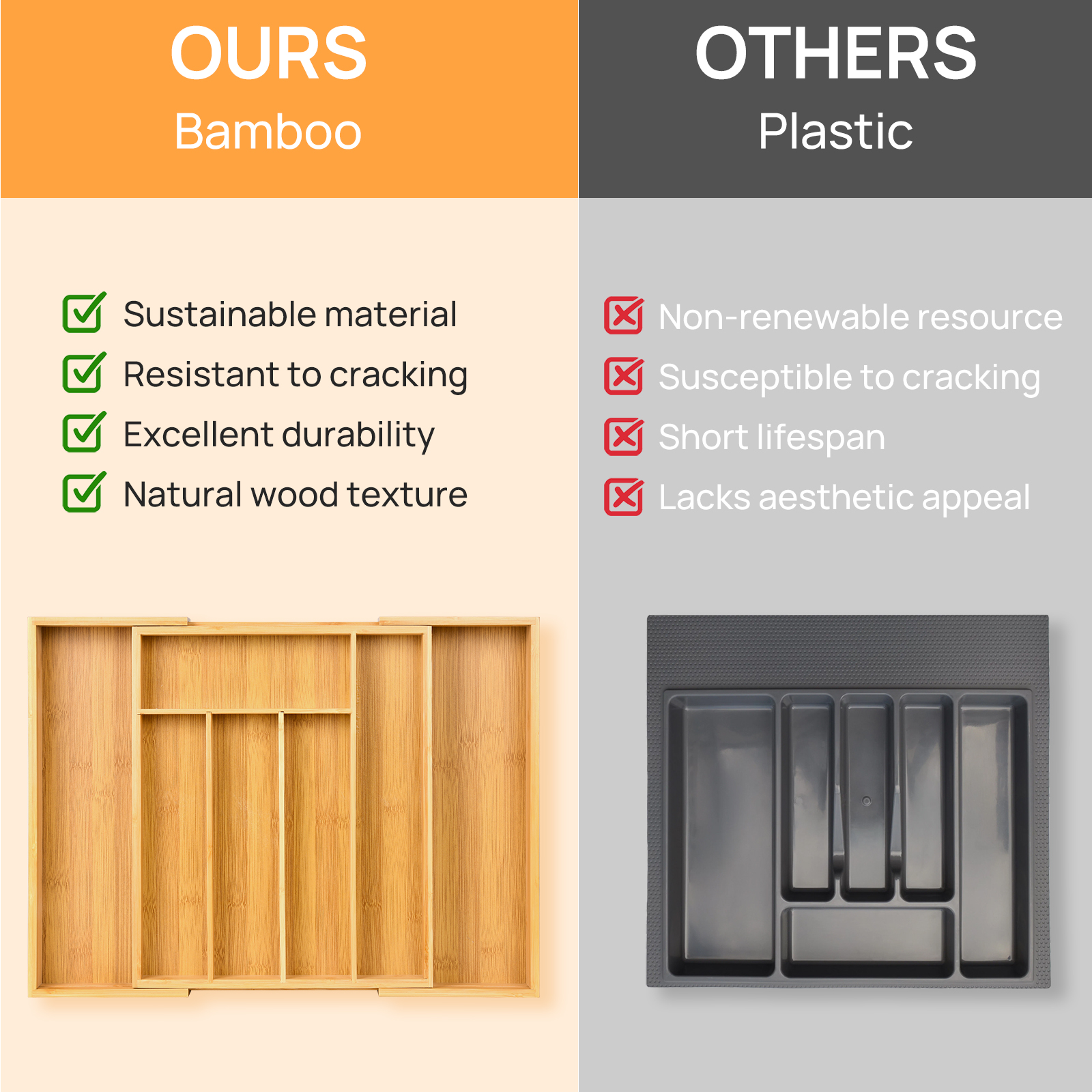Bamboo Kitchen Drawer Organize - đánh giá và giá Kitchen Utensils