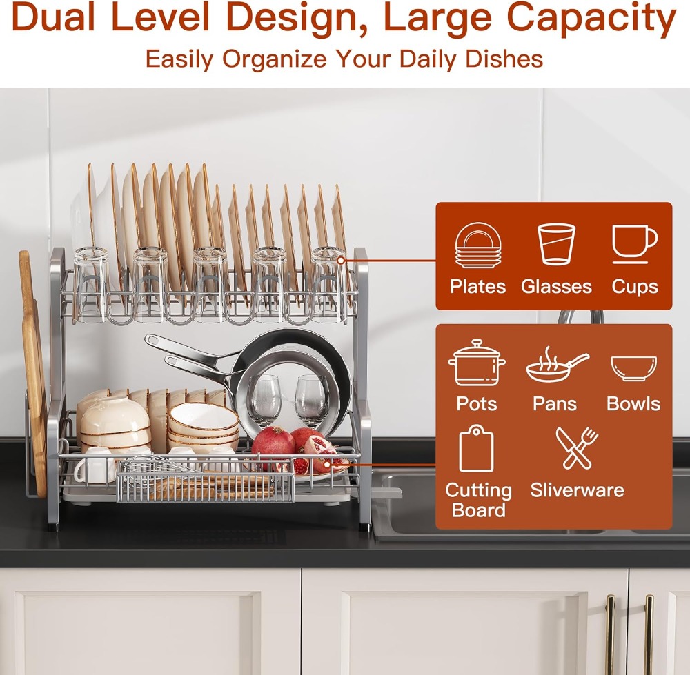 2 Tier Dish Drying Rack for Ki - đánh giá và giá Kitchen Utensils